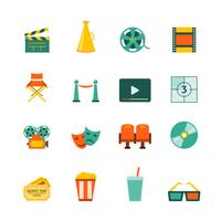 Conjunto de iconos planos de cine vector