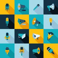 Microphone and megaphone icons flat vector