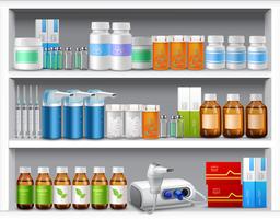 Pharmacy shelves realistic  vector