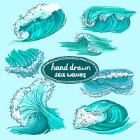 Waves icons set colored vector