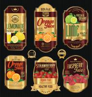 Set of organic fruit retro vintage golden labels collection vector