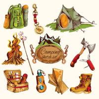 Camping sketch set colored vector