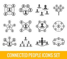 Connected people black icons set vector