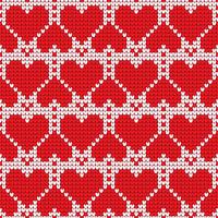 Valentine's Day love heart knitted seamless pattern. Textures in red and white colors. Vector illustration