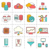 Iconos de línea plana de análisis de datos vector