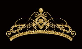 Diadema brillante. Tiara de oro aislada en fondo negro. vector