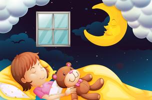 Girl sleeping at nighttime vector