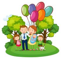 Family with three kids in the park vector