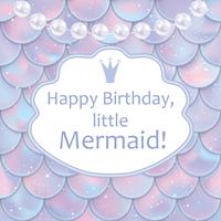 Birthday card for little girl. Holographic fish or mermaid scales, pearls and frame vector