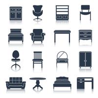 Iconos de muebles negro vector