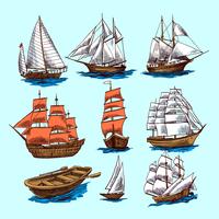 Ships and boats sketch set vector