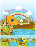 Farm animals playing in the park vector