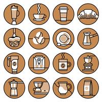 Coffee icons brown line set