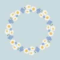chamomile and forget-me-not flowers pattern on black background vector
