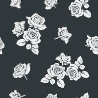 Rosas blancas sobre fondo negro. Patrón sin costuras Ilustración vectorial