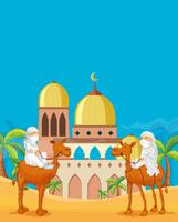 Pueblo árabe en el desierto de la mezquita vector