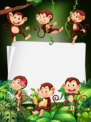 Border design with monkeys in the forest