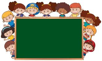 Children next to the chalkboard template vector