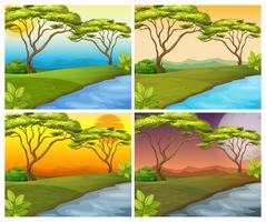 Four scenes of river in forest vector