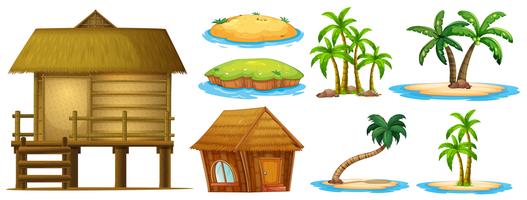 Summer set different shapes of island and hut vector