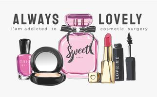 cosmetic illustration collection with slogan vector