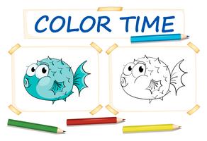 Coloring template with puffer fish vector