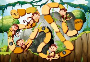 Plantilla de juego con monos en el bosque. vector