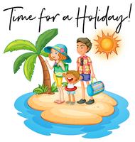 Family on island and phrase time for holiday vector