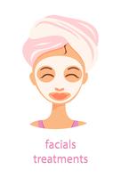 Good Morning Facial treatments vector illustration on blue background with text.