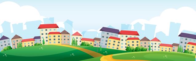Background scene with village on the hills vector