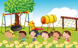 Many children playing in the park vector