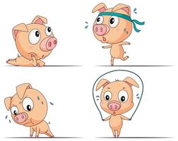 Little pig doing different exercises vector