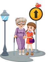 Grandmother and kid crossing the street vector