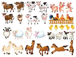 Muchos tipos de animales de granja. vector