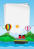 Paper template with balloons in sky vector