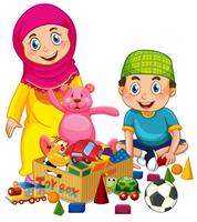 Niños musulmanes jugando juguete vector