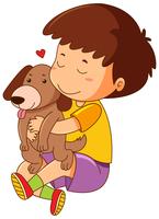 Little boy hugging pet dog