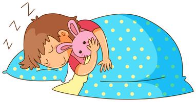 Little girl sleeping with bunny doll vector