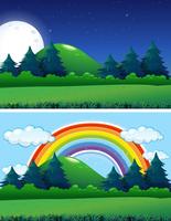 Two forest scenes night and day vector
