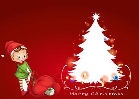 An elf beside the christmas tree vector