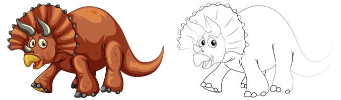 Doodle animal para dinosaurio triceratops vector