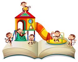 Monkeys playing slide on the book vector