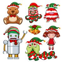 Christmas theme with toys in party hat vector