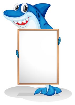 A smiling shark holding an empty whiteboard