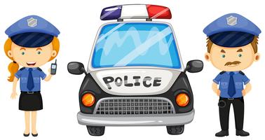 Two police officers by the police car vector