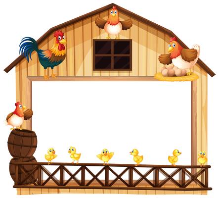 Background design with chickens on the barn