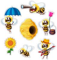 Sticker design with many bees flying vector