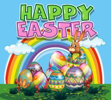 Happy Easter poster with bunny and colorful eggs vector