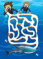 Scuba diving find whale shark maze game vector