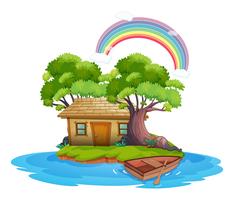 Island with wooden cottage vector